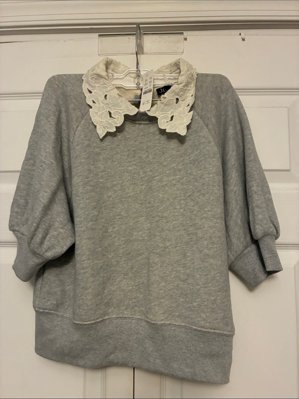 J.Crew NWT Heritage Terry Puff-Sleeve Sweatshirt with Eyelet Collar Gray S